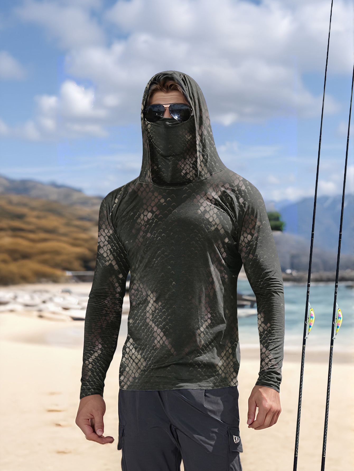 Fishing Shirt Uv Protection - 남성용 낚시 후드형 긴팔 위장 무늬