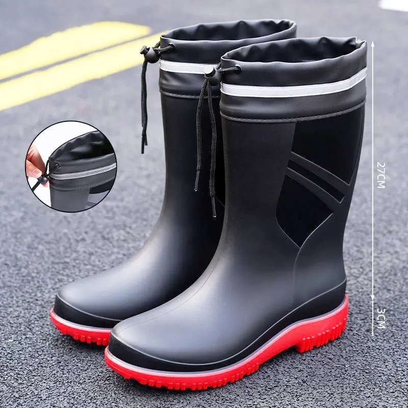Fishing Boots - 패션 남성용 미디엄 튜브 레인부츠 야외