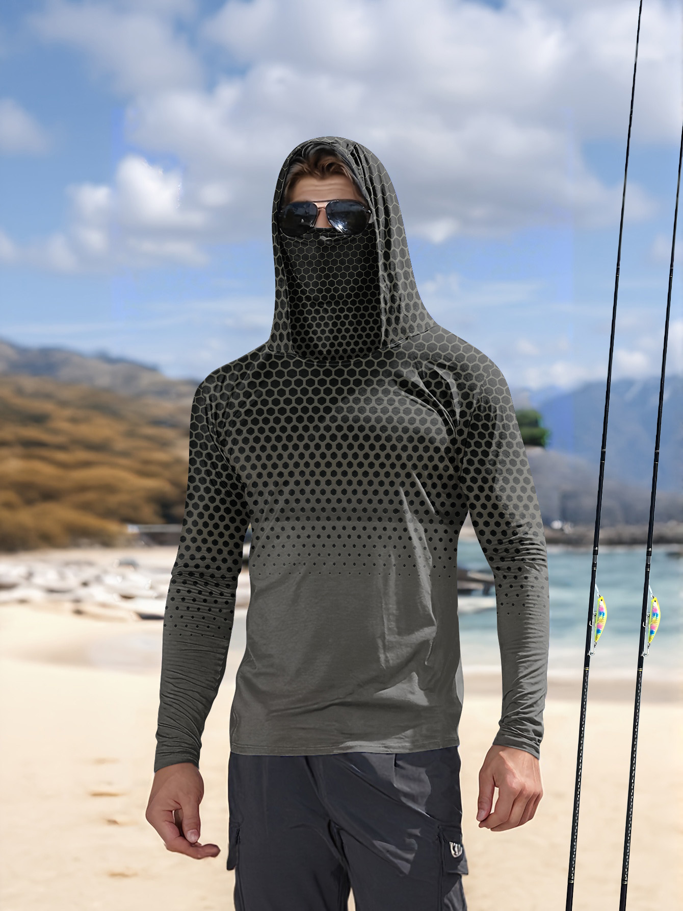 그레이 그라데이션 허니콤 남성용 낚시 후드 셔츠 내장형 - Fishing Hoodie 리뷰 및 가격